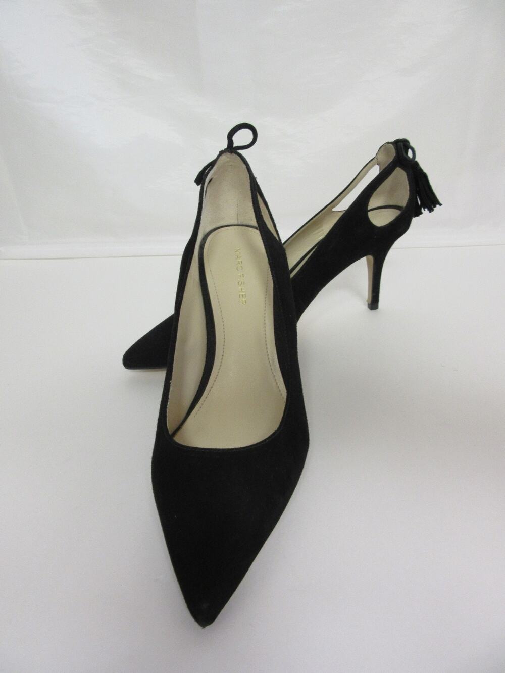 MARC FISHER Teagin Black Suede 9M Slip On Tassels Pumps Dress Business Heels